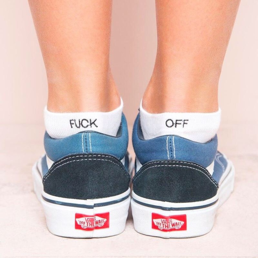 1 Pair Fuck Off White Ankle Socks